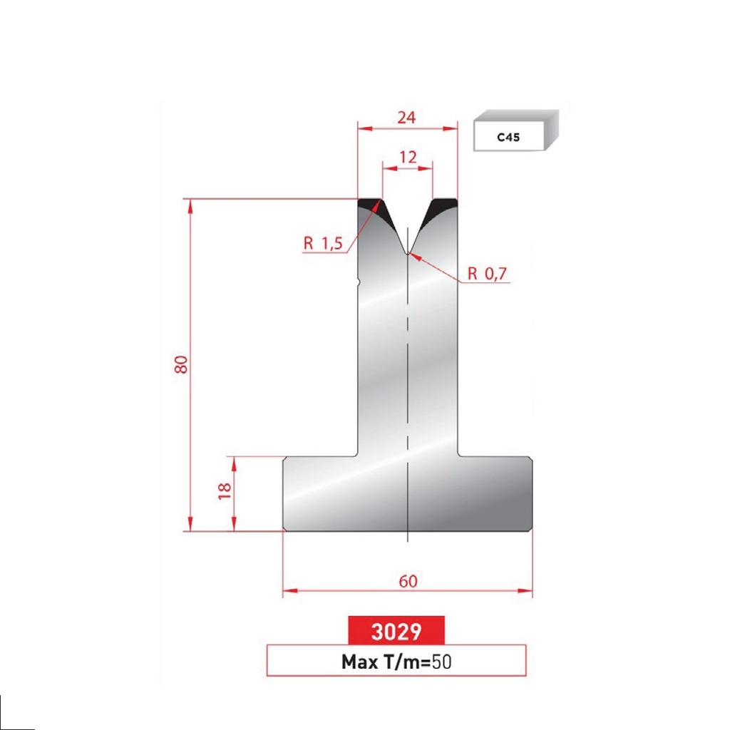 Matrice T type AMADA N°3029 Lg 805 Fractionné
