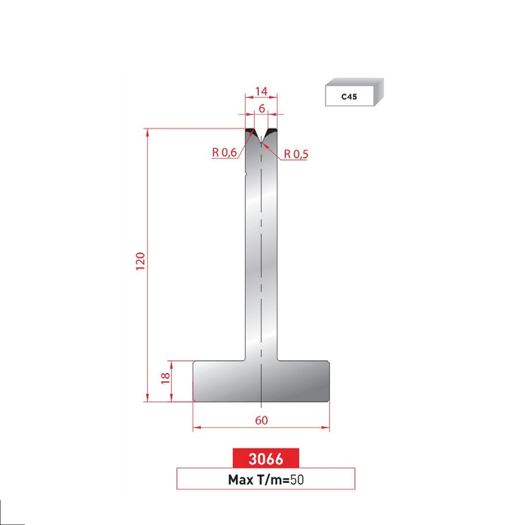 Matrice T type AMADA neuve ARROW référence 3066 Lg 805 Fractionné