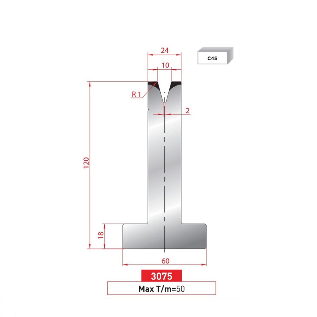 Matrice T type AMADA neuve ARROW référence 3075 Lg 805 Fractionné