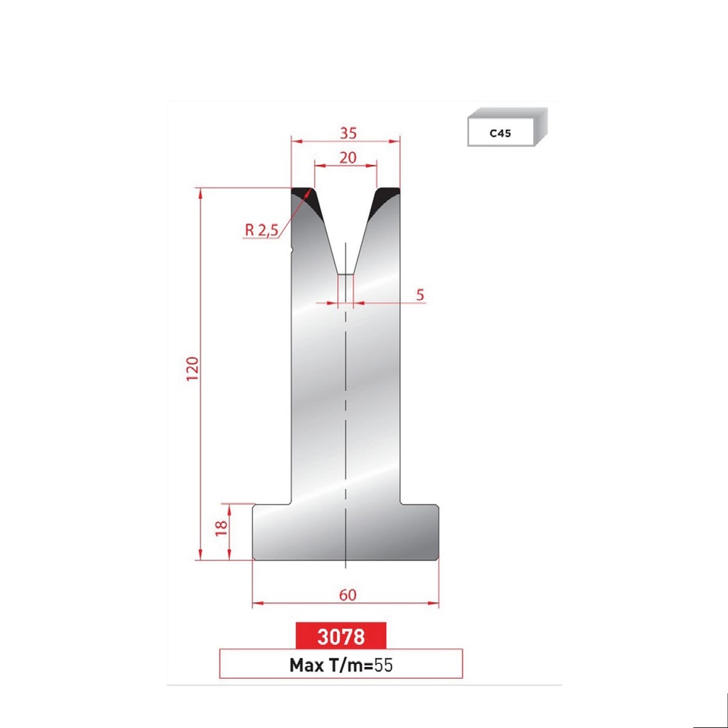 Matrice T type AMADA neuve ARROW référence 3078 Lg 805 Fractionné