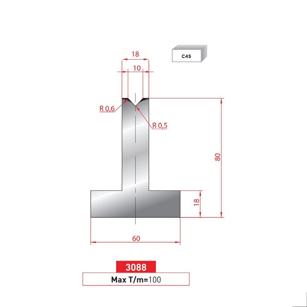 Matrice T type AMADA neuve ARROW référence 3088 Lg 805 Fractionné