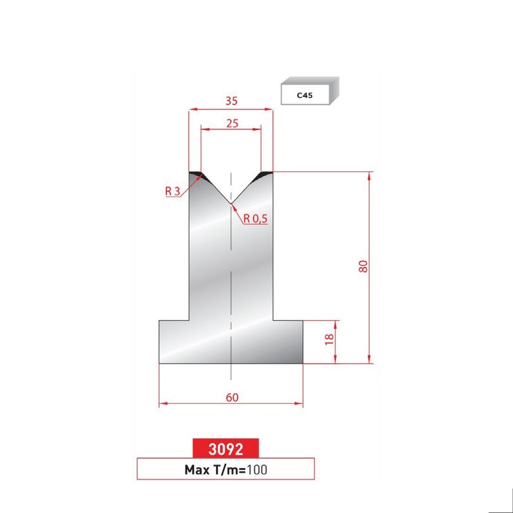 Matrice T type AMADA N°3092 Lg 805 Fractionné