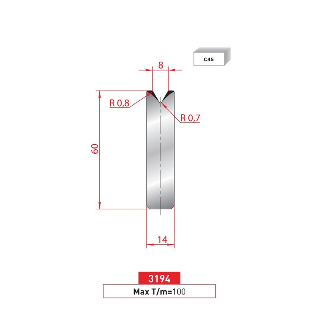 Matrice à insert type AMADA N°3194 Lg 415