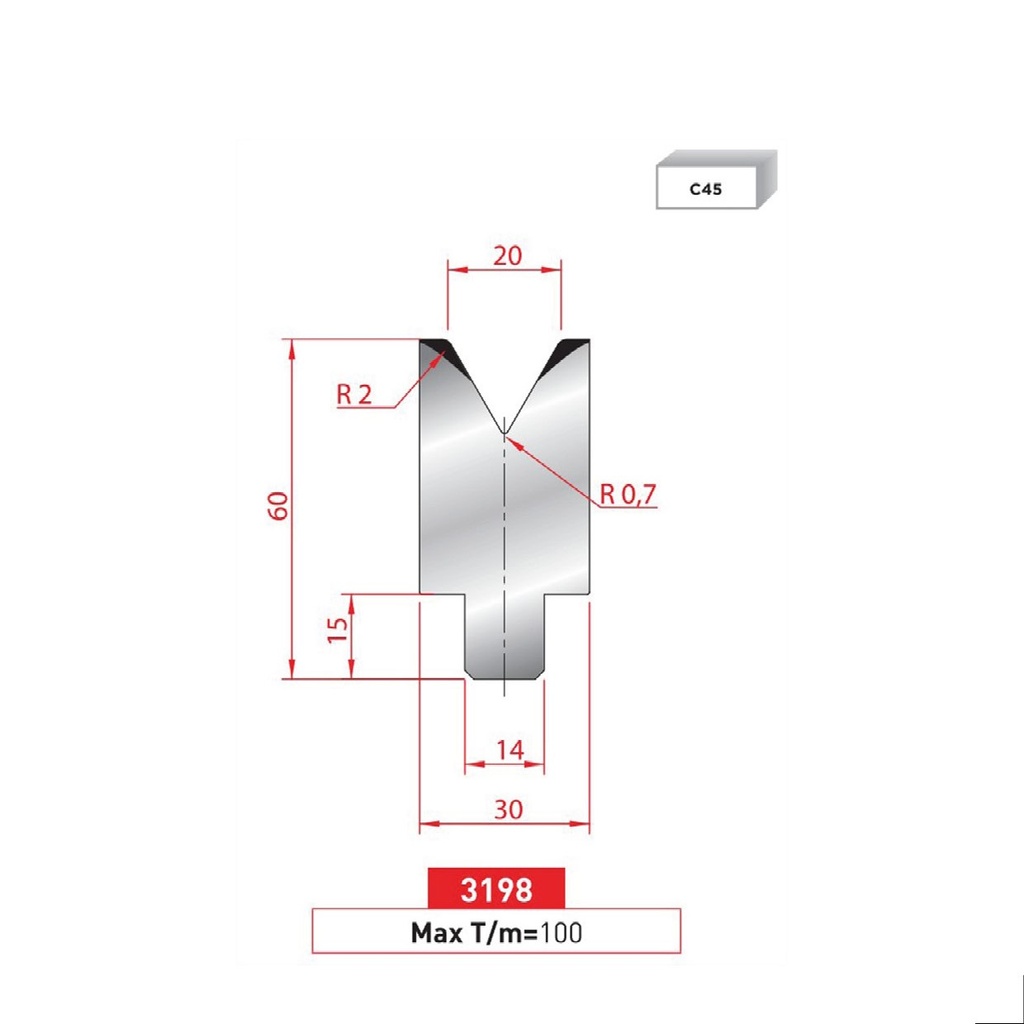 Matrice à insert type AMADA neuve ARROW référence 3198 Lg 805 Fractionné