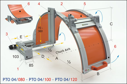 [2NMTOU_PTO04_100] Protecteur de sécurité pour mandrin de tour de grande dimension - avec bouclier en aluminium à double ouverture Bouclier Ø 1000 H 350 mm. pour mandrin Ø max. 800 avec deux micro-interrupteurs de sécurité