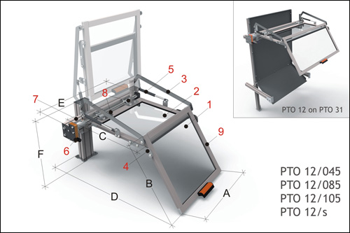 [2NMTOU_PTO12_045] Protection pour tour du chariot avec ouverture verticale - contre les copeaux, à installer sur le chariot longitudinal Protection avec ouverture verticale et bouclier L 450 mm. - Avec micro-interrupteur de sécurité