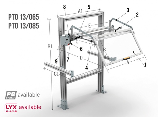 [2NMTOU_SPTO13_080] Protecteur pour chariot de tour avec ouverture verticale - contre les copeaux, à installer sur la PTO31 ou sur le support arrière SPTO13 Structure arrière pour protecteur PTO13 L. 800 mm. - profilés en aluminium extrudé - étriers de fixation pour le sol et le bâti de la machine