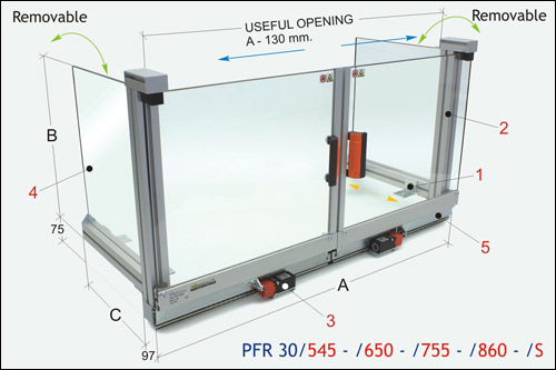 [2NMFRA_PFR30_650] Protecteur périmétrique de sécurité pour fraiseuses - à fixer sur la table de la machine N. Protection sur 3 côtés - Dim. 1200 x 400 H 500 mm. - avec n. 2 micro-interrupteurs de sécurité