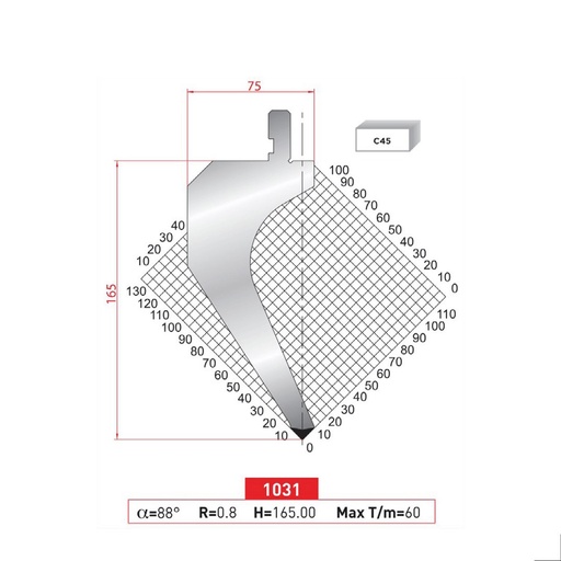 [2NTPLI_EUROSTAMP1031] Poinçon type Amada neuf Arrow référence 1031 Lg 835
