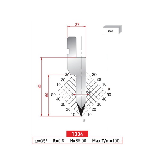 [2NTPLI_EUROSTAMP1034] Poinçon type Amada neuf Arrow référence 1034 Lg 835