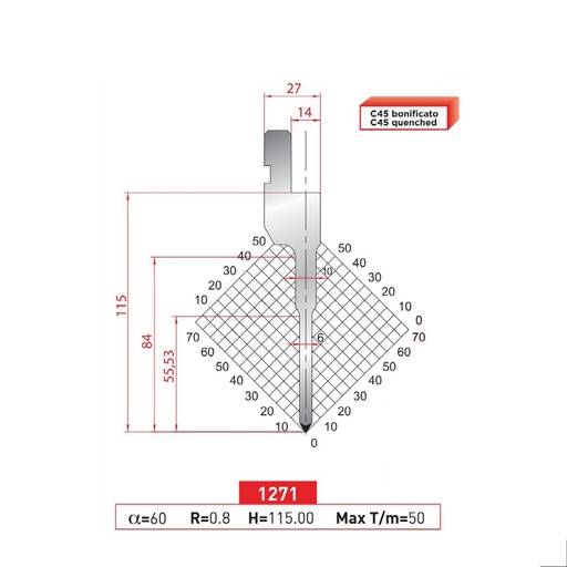 [2NTPLI_EUROSTAMP1271] Poinçon type Amada neuf Arrow référence 1271 Lg 835