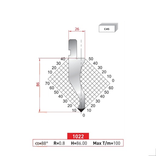 [2NTPLI_EUROSTAMP1022_2F] Poinçon type AMADA N°1022 Lg 805 Fractionné
