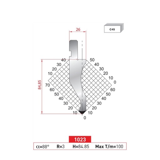 [2NTPLI_EUROSTAMP1023_2F] Poinçon type AMADA N°1023 Lg 805 Fractionné