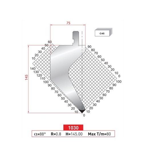 [2NTPLI_EUROSTAMP1030_2F] Poinçon type Amada Arrow N°1030 Lg 805 Fractionné