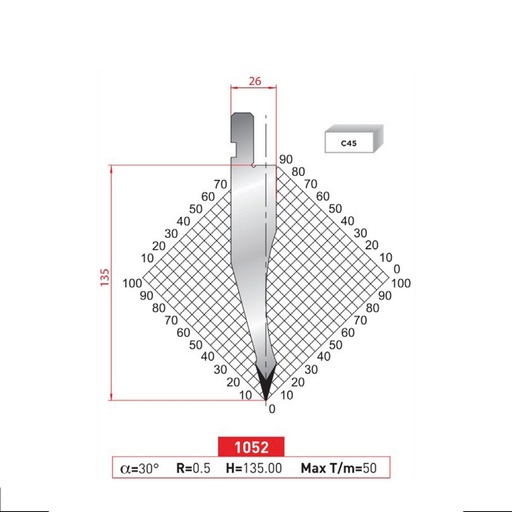 [2NTPLI_EUROSTAMP1052_2F] Poinçon type Amada neuf Arrow référence 1052 Lg 805 Fractionné