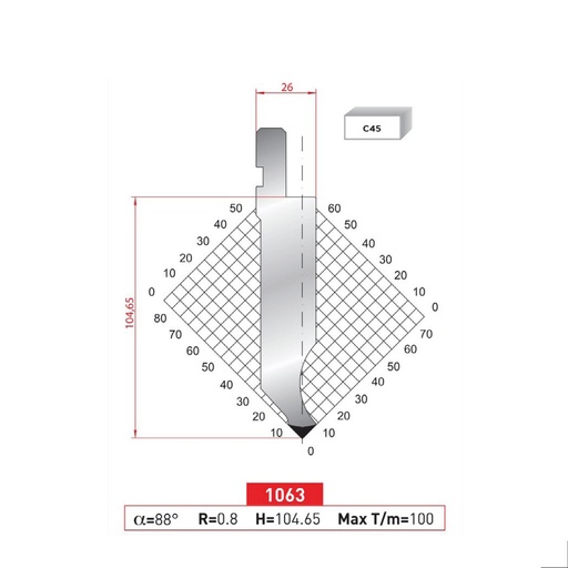 [2NTPLI_EUROSTAMP1063_2F] Poinçon type Amada neuf Arrow référence 1063 Lg 805 Fractionné