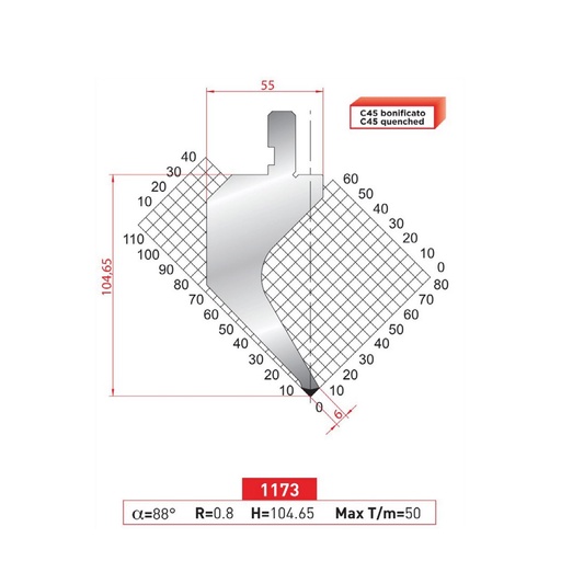 [2NTPLI_EUROSTAMP1173_2F] Poinçon type Amada neuf Arrow référence 1173 Lg 805 Fractionné