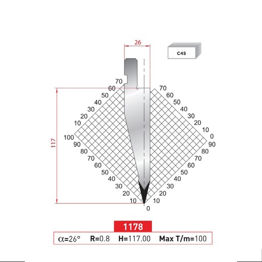 [2NTPLI_EUROSTAMP1178_2F] Poinçon type Amada neuf Arrow référence 1178 Lg 805 Fractionné