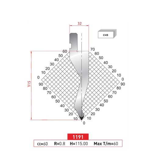 [2NTPLI_EUROSTAMP1191_1M] Poinçon type AMADA N°1191 Lg 415