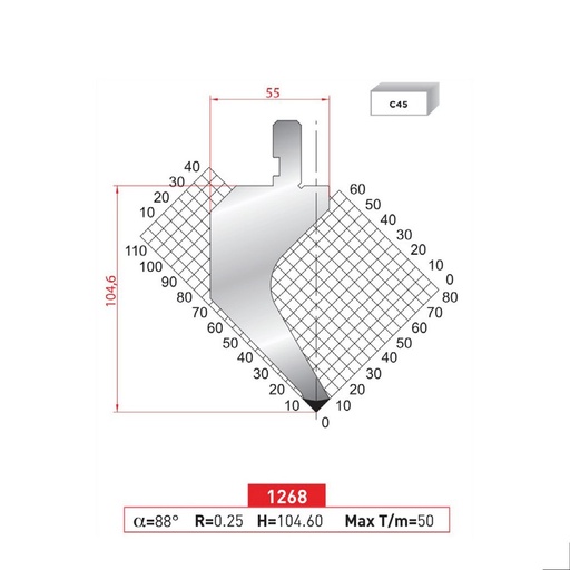 [2NTPLI_EUROSTAMP1268_2F] Poinçon type Amada neuf Arrow référence 1268 Lg 805 Fractionné