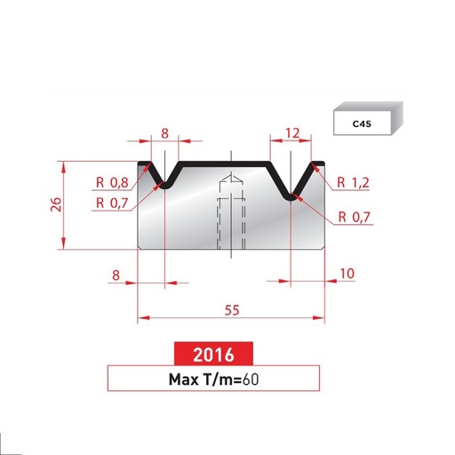 [2NTPLI_EUROSTAMP2016] Matrice 2V type AMADA N°2016 Lg 835