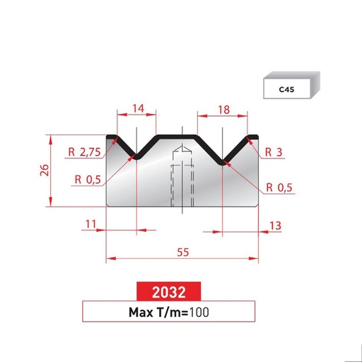 [2NTPLI_EUROSTAMP2032] Matrice 2V type AMADA N°2032 Lg 835