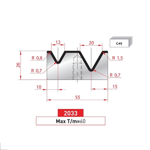 [2NTPLI_EUROSTAMP2033] Matrice 2V type AMADA N°2033 Lg 835