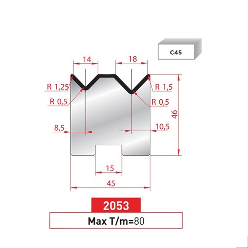 [2NTPLI_EUROSTAMP2053] Matrice 2V autocentrée type AMADA ARROW N°2053 Lg 835