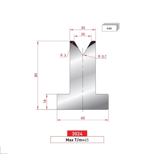 [2NTPLI_EUROSTAMP3024] Matrice T type AMADA N°3024 Lg 835