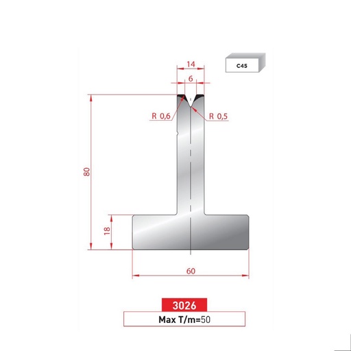 [2NTPLI_EUROSTAMP3026] Matrice T type AMADA N°3026 Lg 835