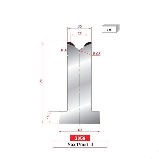 [2NTPLI_EUROSTAMP3058] Matrice T type AMADA N°3058 Lg 835