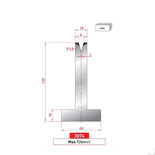 [2NTPLI_EUROSTAMP3074] Matrice T type AMADA neuve ARROW référence 3074 Lg 835