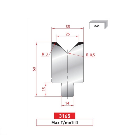 [2NTPLI_EUROSTAMP3165] Matrice à insert type AMADA N°3165 Lg 835