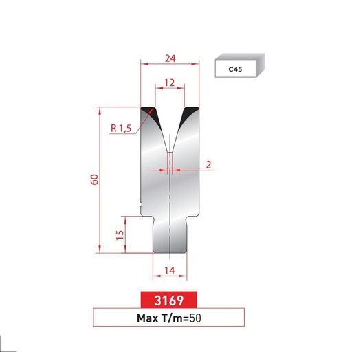 [2NTPLI_EUROSTAMP3169] Matrice à insert type AMADA N°3169 Lg 835
