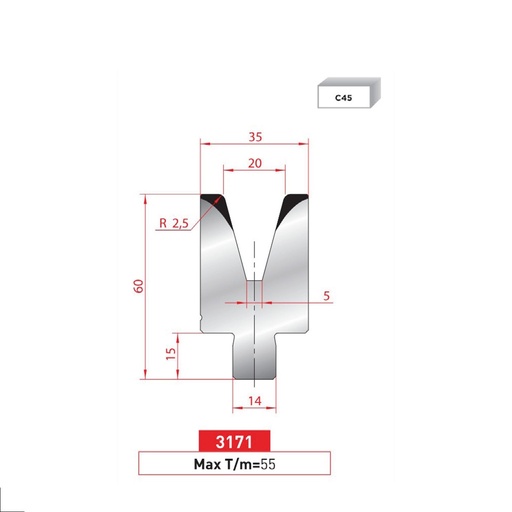 [2NTPLI_EUROSTAMP3171] Matrice à insert type AMADA N°3171 Lg 835