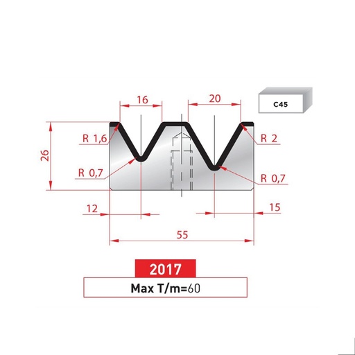 [2NTPLI_EUROSTAMP2017_1M] Matrice 2V type AMADA N°2017 Lg 415