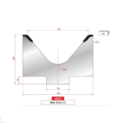 [2NTPLI_EUROSTAMP2027_2F] Matrice 1V type AMADA N°2027 Lg 805 Fractionné
