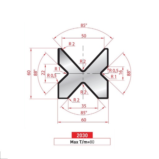 [2NTPLI_EUROSTAMP2030F] Matrice 4V type AMADA neuve ARROW référence 2030 Lg 805 Fractionné