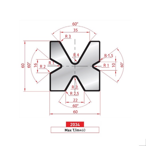 [2NTPLI_EUROSTAMP2034_2F] Matrice 4V type AMADA neuve ARROW référence 2034 Lg 805 Fractionné