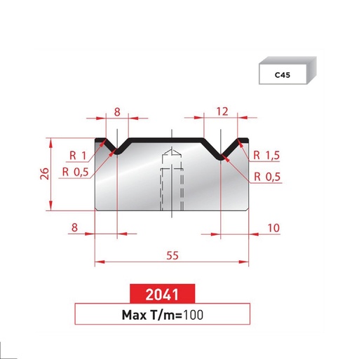 [2NTPLI_EUROSTAMP2041_1M] Matrice 2V type AMADA N°2041 Lg 415