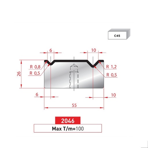 [2NTPLI_EUROSTAMP2046_1M] Matrice 2V type AMADA N°2046 Lg 415