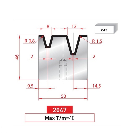 [2NTPLI_EUROSTAMP2047_1M] Matrice 2V type AMADA N°2047 Lg 415