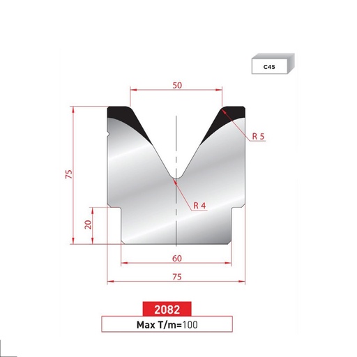 [2NTPLI_EUROSTAMP2082_1M] Matrice 1V type AMADA N°2082 Lg 415