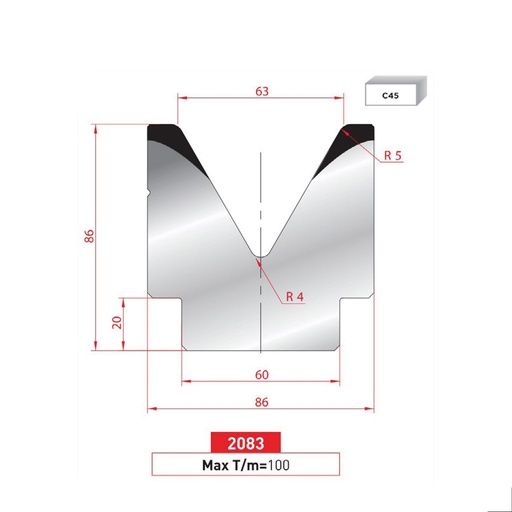 [2NTPLI_EUROSTAMP2083_2F] Matrice 1V type AMADA ARROW N°2083 Lg 805 Fractionné