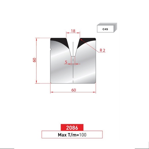 [2NTPLI_EUROSTAMP2086_2F] Matrice 1V type AMADA N°2086 Lg 805 Fractionné