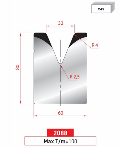[2NTPLI_EUROSTAMP2088_1M] Matrice 1V type AMADA N°2088 Lg 415