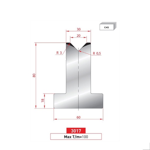 [2NTPLI_EUROSTAMP3017_1M] Matrice T type AMADA neuve ARROW référence 3017 Lg 415