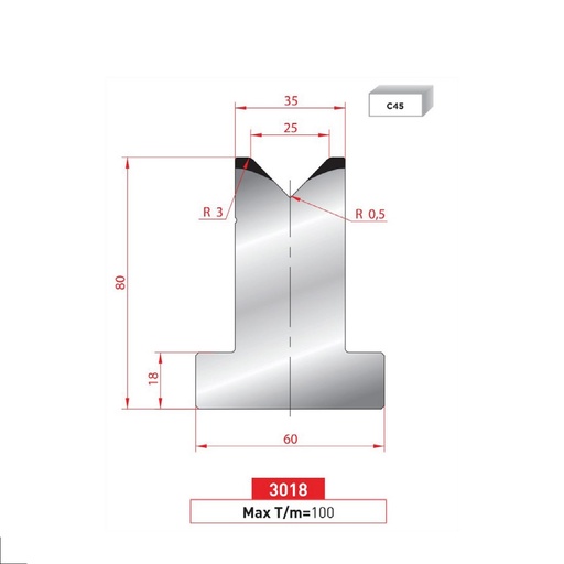 [2NTPLI_EUROSTAMP3018_2F] Matrice T type AMADA neuve ARROW référence 3018 Lg 805 Fractionné