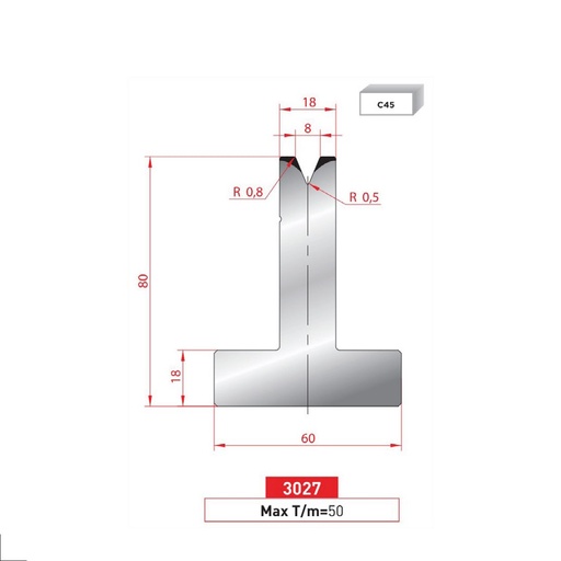 [2NTPLI_EUROSTAMP3027_1M] Matrice T type AMADA neuve ARROW référence 3027 Lg 415