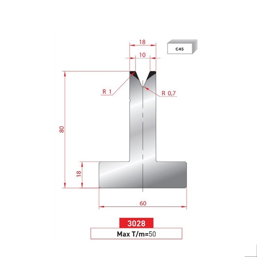 [2NTPLI_EUROSTAMP3028_1M] Matrice T type AMADA N°3028 Lg 415